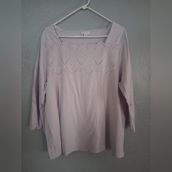 J. Jill Tops - J Jill NWT Pale Orchid 3/4 Sleeve Eyelet Top 100% Cotton 2X